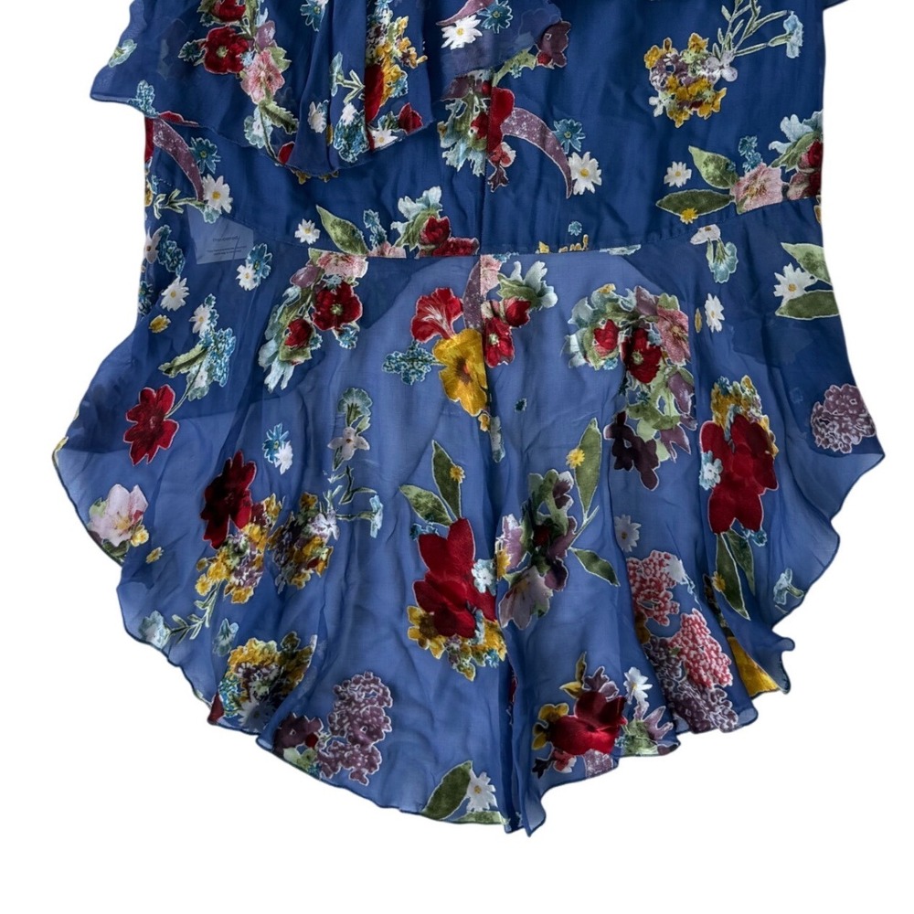 ALICE + OLIVIA Alice Mariel Asymmetrical Ruffle Skirt Tiered Floral Navy, Size 6 - Picture 4 of 8
